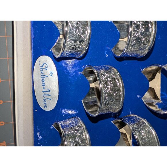 Vintage Silver Paisley Swirl Napkin Rings Set By Shelton Ware Dinner Party - Picture 8 of 15